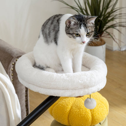 Cat Desk Bed, 360° Rotating, Adjustable Height, Cream
