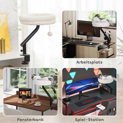 Cat Desk Bed, 360° Rotating, Adjustable Height, Cream