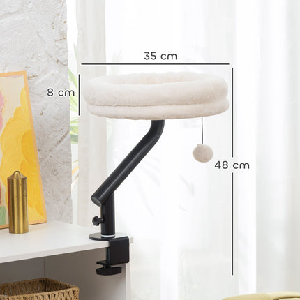 Cat Desk Bed, 360° Rotating, Adjustable Height, Cream
