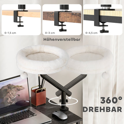 Cat Desk Bed, 360° Rotating, Adjustable Height, Cream
