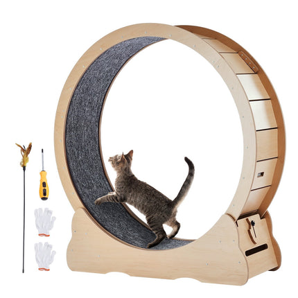 Cat Exercise Wheel 43.3-Inch Wooden Treadmill, Detachable Mat