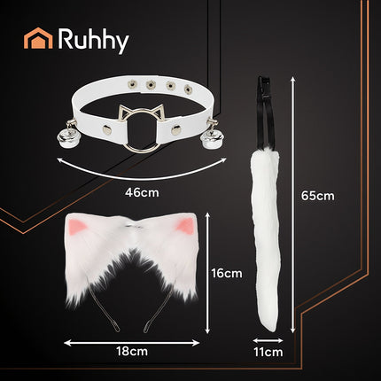 Cat/Fox Costume Set – Tail, Ears, Choker, White