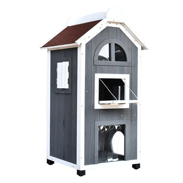 Cat house or litter box - spruce wood, asphalt roof