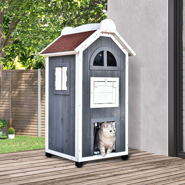 Cat house or litter box - spruce wood, asphalt roof