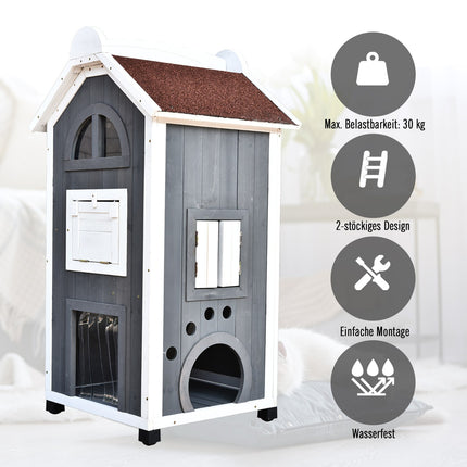 Cat house or litter box - spruce wood, asphalt roof
