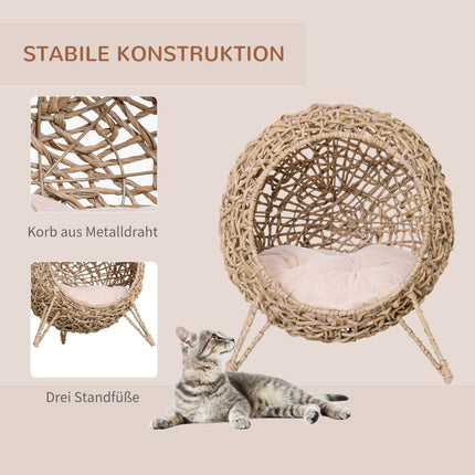 Natural PE rattan house with cushions, raised feet