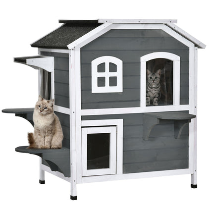 Outdoor weatherproof cat house, asphalt roof, 2 levels
