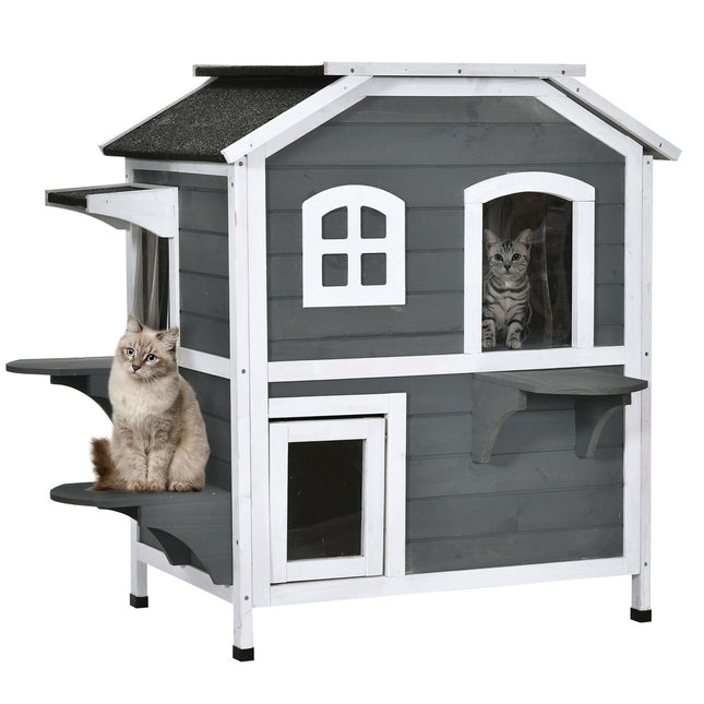 Outdoor weatherproof cat house, asphalt roof, 2 levels