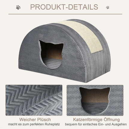Cat house with scratching board, sisal, grey, 48.5x30x30 cm