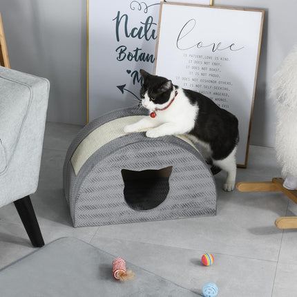Cat house with scratching board, sisal, grey, 48.5x30x30 cm