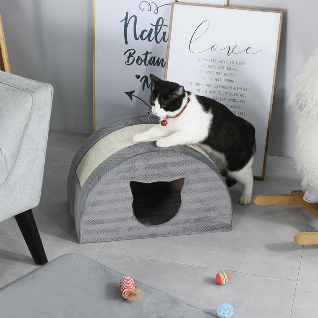Cat house with scratching board, sisal, grey, 48.5x30x30 cm