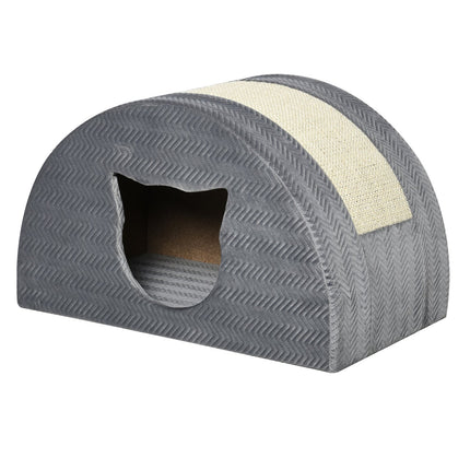 Cat house with scratching board, sisal, grey, 48.5x30x30 cm