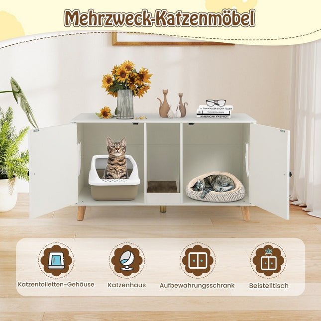 Cat Litter Box Cabinet with 2 Doors – White, 108x50x60 cm
