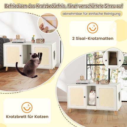 Cat Litter Box Cabinet with 2 Doors – White, 108x50x60 cm