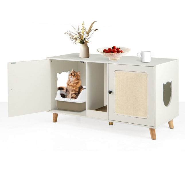 Cat Litter Box Cabinet with 2 Doors – White, 108x50x60 cm