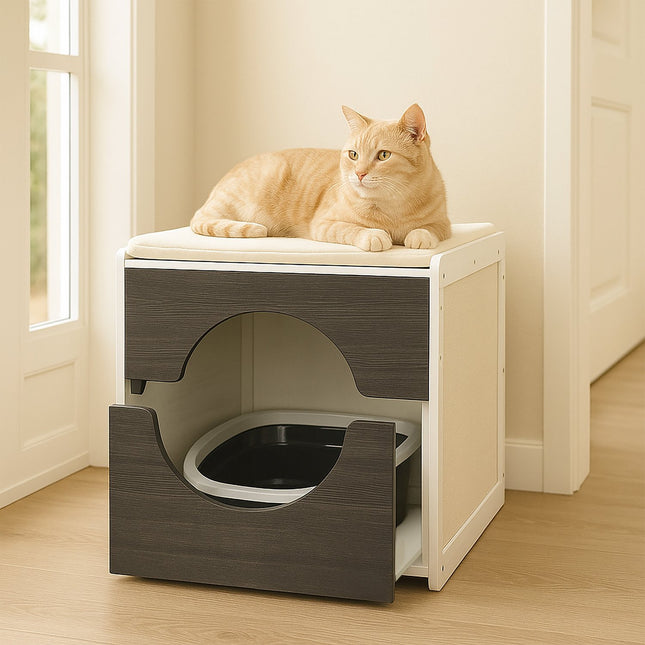 Cat Litter Box Cabinet with Cushion and Scratch Mats