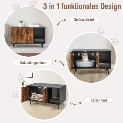 Cat Litter Box Cabinet with Double Doors, 90 x 50 x 54 cm