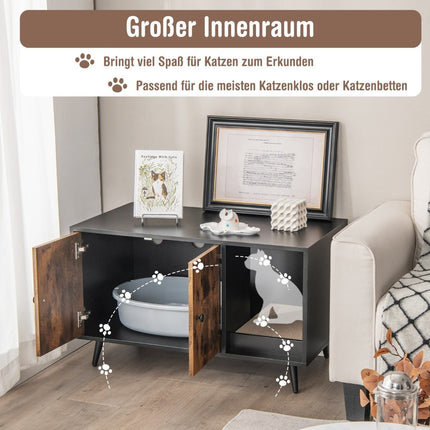 Cat Litter Box Cabinet with Double Doors, 90 x 50 x 54 cm