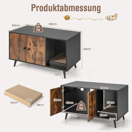 Cat Litter Box Cabinet with Double Doors, 90 x 50 x 54 cm