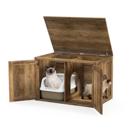 Cat Litter Box Cabinet with Double Doors, Oak Finish
