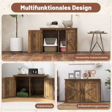 Cat Litter Box Cabinet with Double Doors, Oak Finish