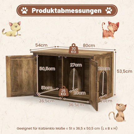 Cat Litter Box Cabinet with Double Doors, Oak Finish