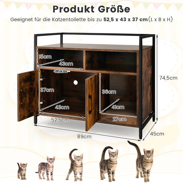 Cat Litter Box Cabinet with Double Doors & Scratch Pad