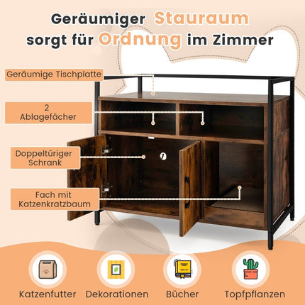 Cat Litter Box Cabinet with Double Doors & Scratch Pad