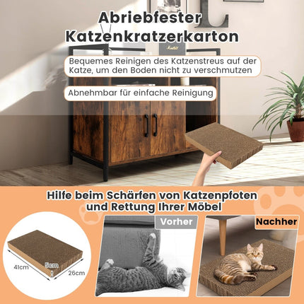 Cat Litter Box Cabinet with Double Doors & Scratch Pad