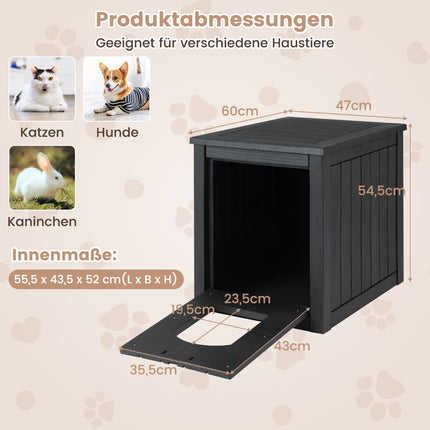 Cat Litter Box Cabinet with Flip Door, Weatherproof PP