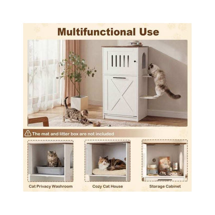 Cat Litter Box Cabinet with Fold-Down Compartment, 115 cm, White
