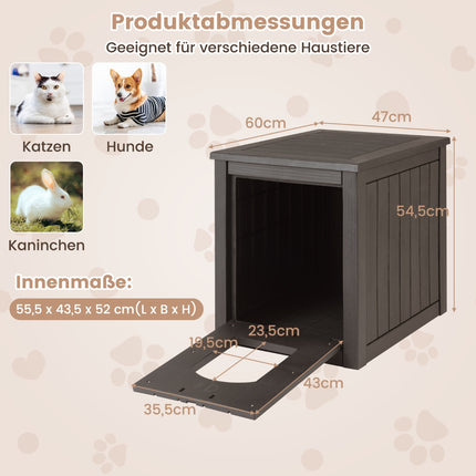 Cat Litter Box Cabinet with Folding Door, Weatherproof PP