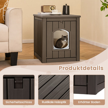 Cat Litter Box Cabinet with Folding Door, Weatherproof PP
