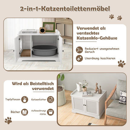 Cat Litter Box Cabinet with Scratching Pad, White