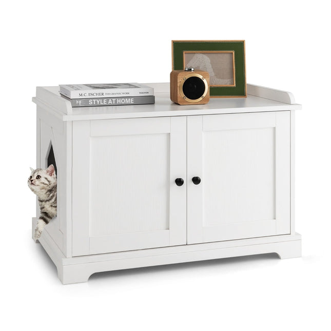 Cat Litter Box Cabinet with Scratching Pad, White