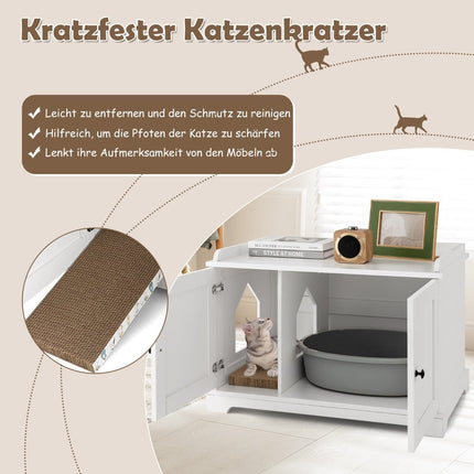Cat Litter Box Cabinet with Scratching Pad, White