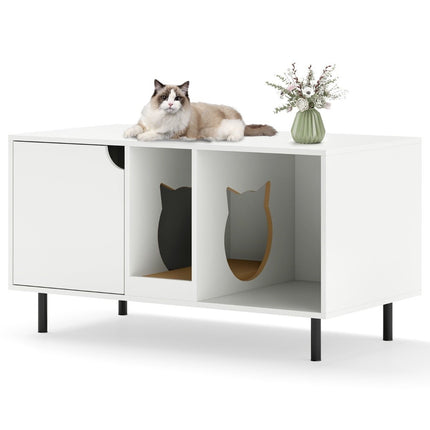 Cat Litter Box Cover for 2 Cats with Removable Scratching Board Hidden Cat Washroom