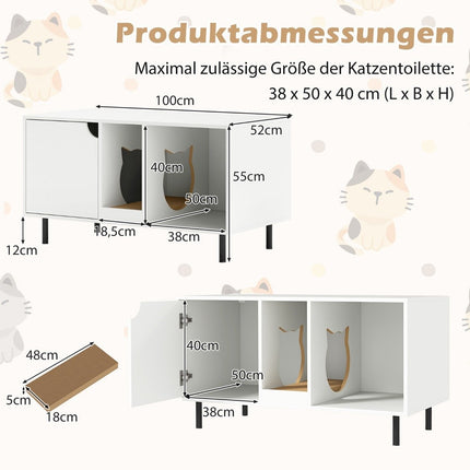 Cat Litter Box Cover for 2 Cats with Removable Scratching Board Hidden Cat Washroom