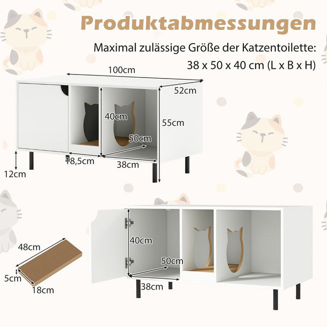 Cat Litter Box Cover for 2 Cats with Removable Scratching Board Hidden Cat Washroom