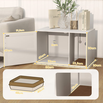 Cat Litter Box Enclosure, Rattan Door, Scratch Pad, White