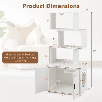 Cat Litter Box Enclosure With 3 Open Shelves, White