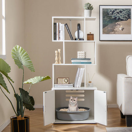 Cat Litter Box Enclosure With 3 Open Shelves, White