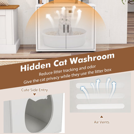 Cat Litter Box Enclosure With 3 Open Shelves, White