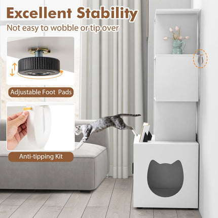 Cat Litter Box Enclosure With 3 Open Shelves, White