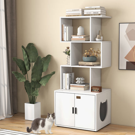 Cat Litter Box Enclosure With 3 Open Shelves, White