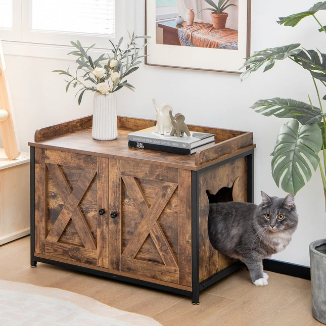 Cat Litter Box Enclosure with Adjustable Feet, Brown