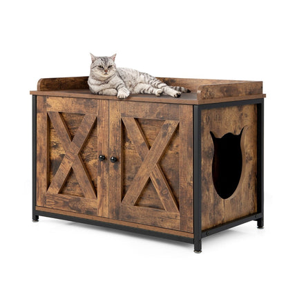 Cat Litter Box Enclosure with Adjustable Feet, Brown