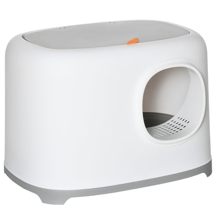 Cat litter with hood with mesh base, plastic, white