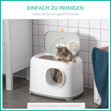Cat litter with hood with mesh base, plastic, white