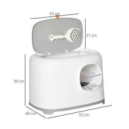 Cat litter with hood with mesh base, plastic, white